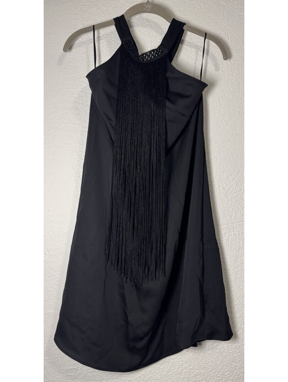 Zara Black Halter Fringe Mini Dress Medium LBD Date Night Open Back